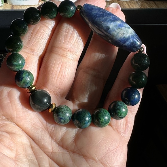 LAPIS LAZULI CHRYSOCOLLA + SODALITE + OBSIDIAN NATURAL BRACELET size 7” - Picture 12 of 13